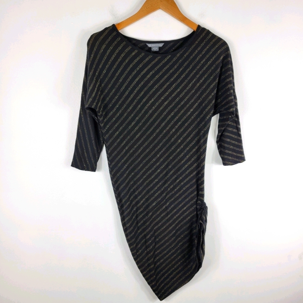 Armani Exchange Ruched Asymmetric Hem Metallic Striped Tunic
